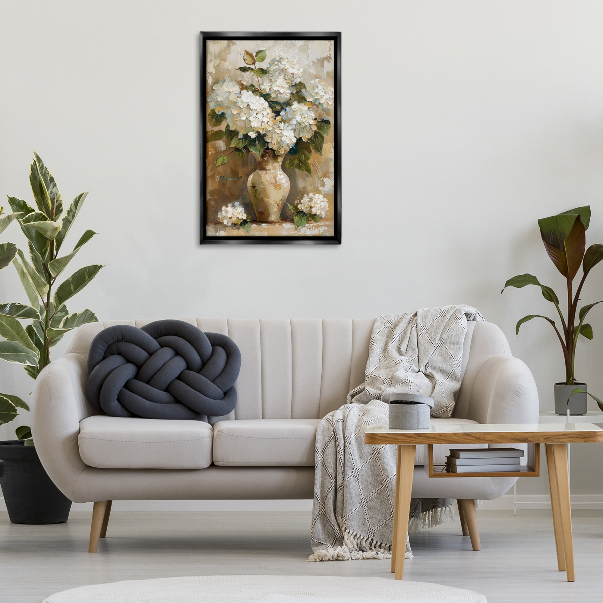 Stupell Industries Vintage White Hydrangeas Floater Framed Canvas Wall Art Design by LSR Design Studio